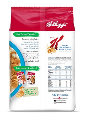 Kellogg's Special K Klasik Kahvaltılık Tam Buğday ve Pirinç Gevreği 420 Gr,Tam Tahıllı,Lif Kaynağı