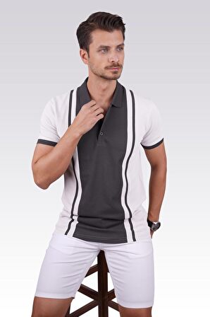 Füme Gri Çift Renkli Polo Tişört