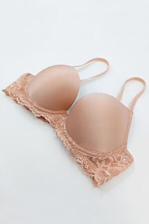 2'li Ekonomik Paket Ekru - Pink Nude 6807 Kansas Dantelli Micro Saten Sütyen Set (D Cup Seçenegiyle)