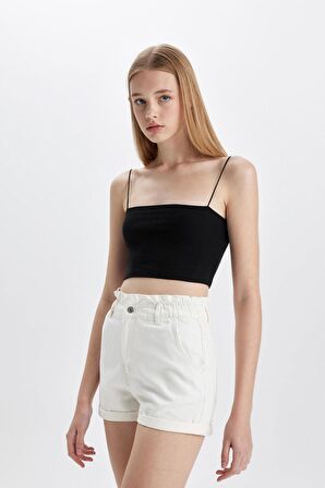 DeFacto Paperbag Yüksek Bel Katlamalı Paça Jean Şort C2434AX24HSWT1