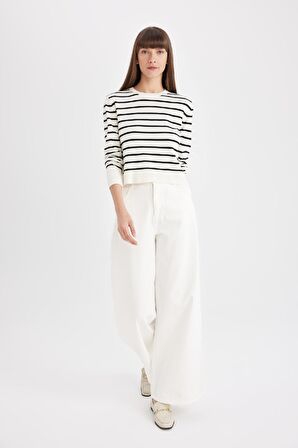 DeFacto Regular Fit Yumuşak Dokulu Bisiklet Yaka Çizgili Triko Kazak C5261AX24AUER105