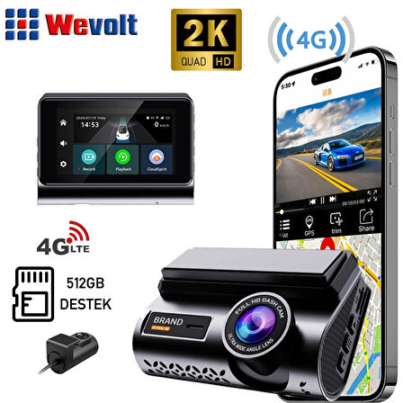 WEVOLT HB-30 YENİ 4G UZAKTAN İZLEMELİ 2K ARAÇ KAYIT KAMERASI