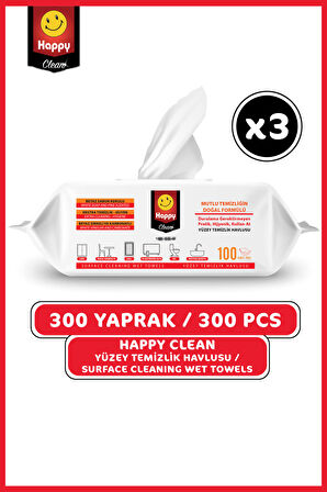 Happy Beyaz Sabun Kokulu Sirke ve Karbonatlı Yüzey Temizleme Havlusu 100 lü x 3 Adet