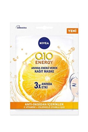 Nivea Q10 Energy Anında Enerji Veren Kağıt Maske, C Vitamini, Antioksidan, Yorgun Ve Solgun Ciltler, 1adet