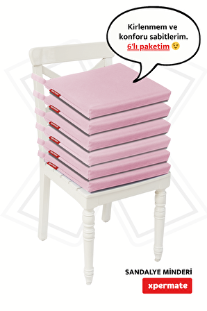 Xpermate Fermuarlı 6'lı Sandalye Minderi Su İtici Kumaş 40x40 Cm Pembe