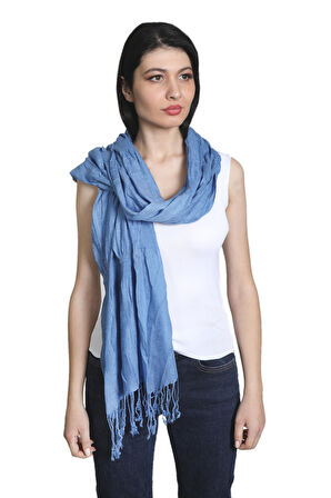 Mavi Renk Dokulu Pamuklu Polyester Şal Fular
