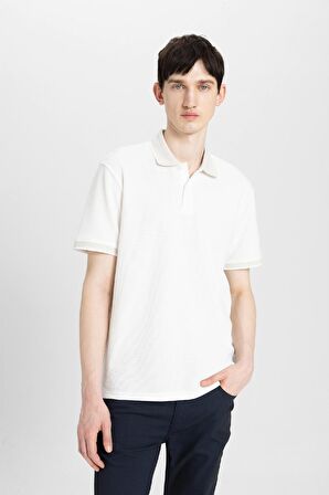 DeFacto New Regular Fit Waffle Kısa Kollu Basic Düz Beyaz Polo Tişört B4508AX24SPWT32