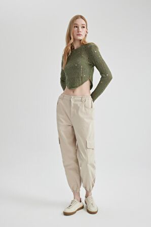 DeFacto Coool Jogger Pantolon Gabardin Kumaş Normal Bel Basic Düz Kargo Cepli B0454AX24SPER37