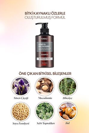 Kırılma Karşıtı, Besleyici Şampuan Kundal Honey & Macadamia Nature Shampoo 500ml (English Rose)