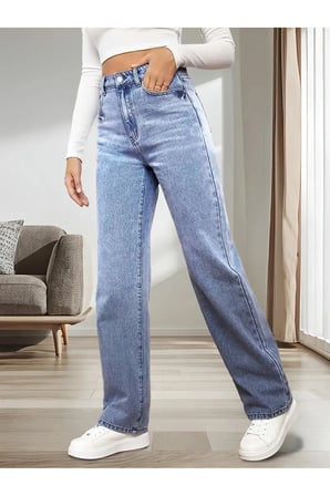 Alice Kadın 90's Kar Yıkama Mavi Likralı Süper Yüksek Bel Salaş Jeans Palazzo Kot Pantolon