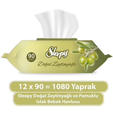 Sleepy Zeytinyağlı 90 Yaprak 12'li Paket Islak Mendil