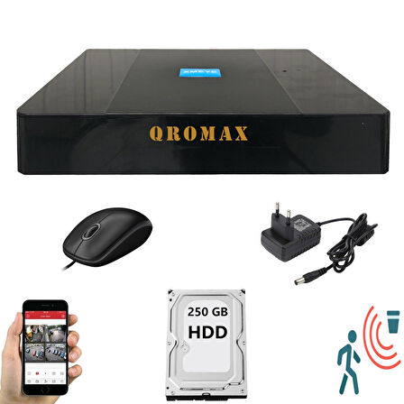 4 Kanal Dvr Kayıt Cihazı 250GB HDD 1080P 5MP H265+ Kolay Cepten Izle Sabit Ip Istemez Xmeye 