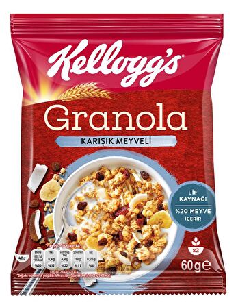 Kellogg's Karışık Meyveli Granola 60 Gr x10 Adet,%45 Yulaf içerir,Lif Kaynağı,%20 Kurutulmuş Meyve