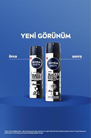 Nivea Men Erkek Sprey Deodorant Black&white Invisible Original 150ml, 72 Saat Anti-perspirant Ter Koruması