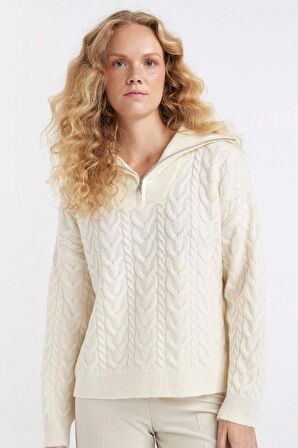 DeFacto Oversize Fit Fermuarlı Yaka Kazak A3874AX24WNER99