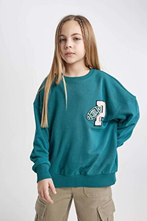 DeFacto Kız Çocuk Oversize Fit Bisiklet Yaka Sweatshirt C0570A824SPGN265