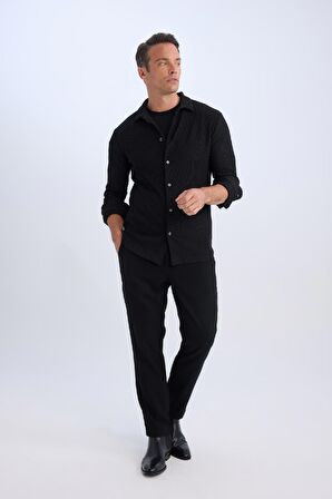 DeFacto Modern Fit Polo Yaka Uzun Kollu Gömlek D3692AX24AUBK81