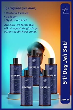Erkeklere Özel Derin Temizlik Ferahlatıcı Bakım Nemlendirici Etkili Besleyici Duş Jeli Seti 250ml x5
