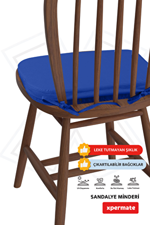 XPERMATE 4'lü StandartFit Oval Sandalye Minderi Fermuarlı Yıkanabilir Kılıf Bağcıklı Su ve Yağ İtici 42x42x5 Mavi