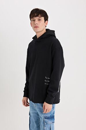 Boxy Fit Kapüşonlu Sırt Baskılı Sweatshirt