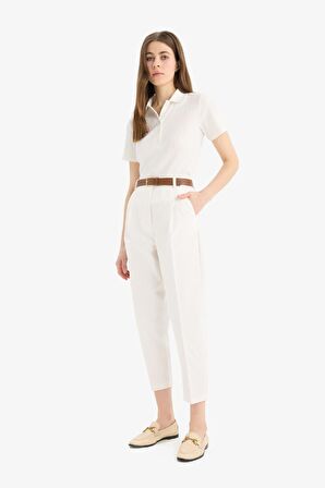 DeFacto 	Carrot Fit Gabardin Kumaş Pantolon Kemerli Yüksek Bel Kısa Paça D2732AX25SPWT32