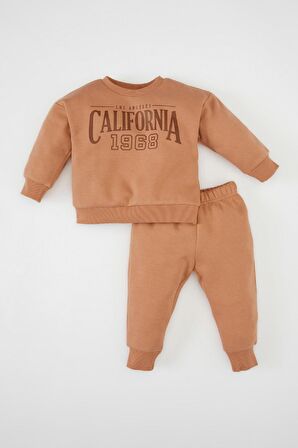 DeFacto Kız Bebek 2'li Takım Baskılı Bisiklet Yaka Sweatshirt Üst Beli Lastikli Eşofman Altı D0815A524AUBN564