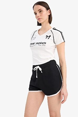 DeFacto Coool Fitted V Yaka Baskılı Ribana Kısa Kollu Tişört E7442AX25SPWT32