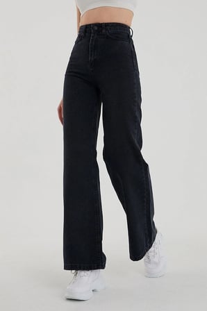 Trend Jean Siyah Extra Yüksek Bel Bol Paça Palazzo Salaş Jean Pantolon