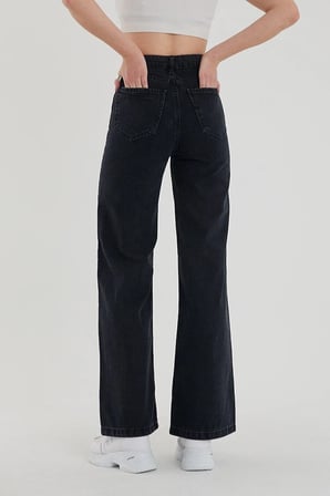 Trend Jean Siyah Extra Yüksek Bel Bol Paça Palazzo Salaş Jean Pantolon
