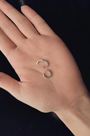 14 Ayar Altın Köşeli Mini Beyaz Halka Küpe
