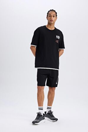 DeFactoFit NBA Brooklyn Nets Oversize Geniş Kalıp Bisiklet Yaka Sırt Baskılı Kısa Kollu Tişört D6562AX25SPBK81