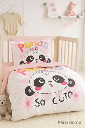 Yenidoğan Kız Bebek Nevresim Takımı 3D Pamuklu Panda So Cute