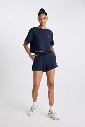 DeFactoFit Cropped Fit Bisiklet Yaka Sporcu Ribana Kısa Kollu Tişört A9916AX24SMNV146