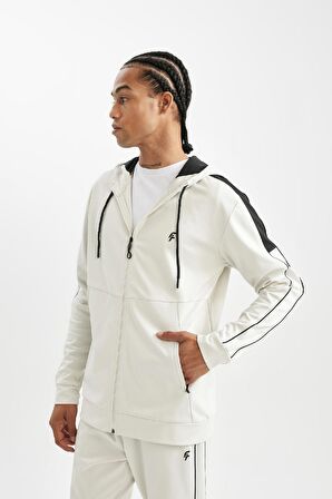 DeFactoFit  Standart Fit Normal Kesim Skuba Dalgıç Kumaş Kapüşonlu Sporcu Fermuarlı Sweatshirt B4535AX24AUBG721