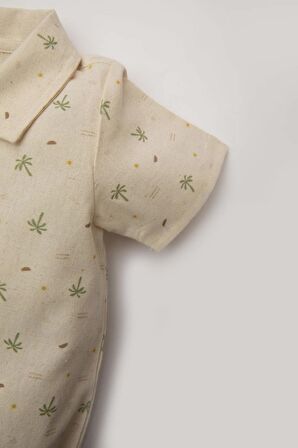 DeFacto Erkek Bebek 2'li Takım Müslin Palmiye Desenli Kısa Kollu Çıtçıtlı Zıbın Şort C5186A524SMBG286