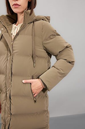 DeFacto Su İtici Uzun Şişme Mont Parka Kapüşonlu Fermuar Çıtçıt Kapamalı Cepli C3849AX24WNKH461