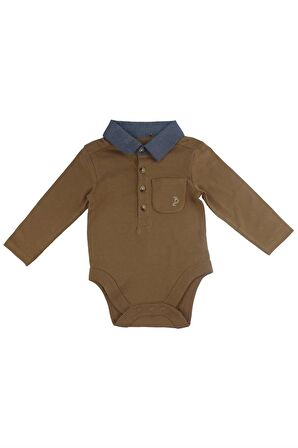 Bebek %100 Pamuk Hardal Renk Renk Polo Yaka Bodysuit / Zıbın