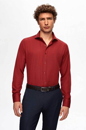 Slim Fit Bordo Italyan Yaka Dar Kesim Klasik Kravatlık Uzun Kollu Kolay Ütülenebilir Nefes 2HF02ORT5185