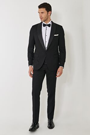 Erkek Siyah Slim Fit Dar Kesim Desenli Smokin Damatlık