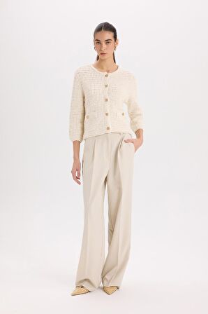 DeFacto Regular Fit Bisiklet Yaka Dokulu Düğmeli Triko Hırka D3304AX24WNER105