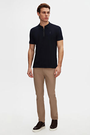 Twn Slim Fit Lacivert Pike Dokulu Yarım Fermuarlı Polo Yaka T-Shirt 4EC14ORTFRPLO
