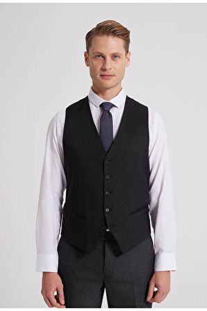 Slim Fit Antrasit Armürlü Mono Yaka Tek Yırtmaçlı Astarlı Takim Elbise Kombinli 8HFY5ORTKMBN1