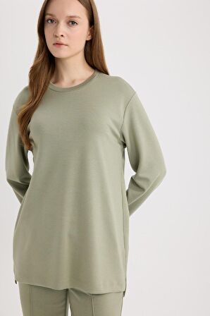 DeFacto Regular Fit Bisiklet Yaka Basic Düz Tesettür Sweatshirt Tunik D4598AX25SPKH499
