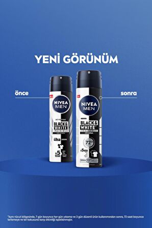 Nivea MEN Erkek Sprey Deodorant Black&White Invisible Original 150ml, 72 Saat Anti-perspirant, X2 Adet