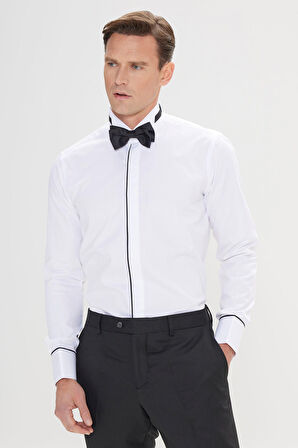 Erkek Beyaz Slim Fit Dar Kesim %100 Pamuk Ata Yaka Gömlek