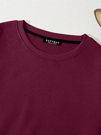 Kadın Basic Crop İçi Polarlı Oversize Sweatshirt - BORDO