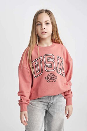 DeFacto Kız Çocuk Oversize Fit Bisiklet Yaka Baskılı Sweatshirt C0571A824SPBR107
