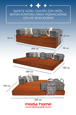 Moda Home Bedding Retro yataklı kanepe,yatak olabilen,dinlenme amaçlı legom aktivite koltuğu-KİREMİT