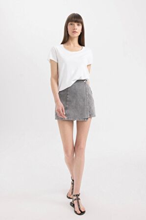 DeFacto Yüksek Bel Mini Jean Şort Etek C0695AX24SMNM55