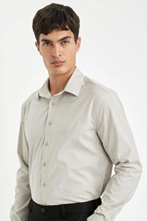 DeFacto Modern Fit Modern Kesim Poplin Düz Pamuk Karışımlı Uzun Kollu Gömlek D3375AX24AUGR297
